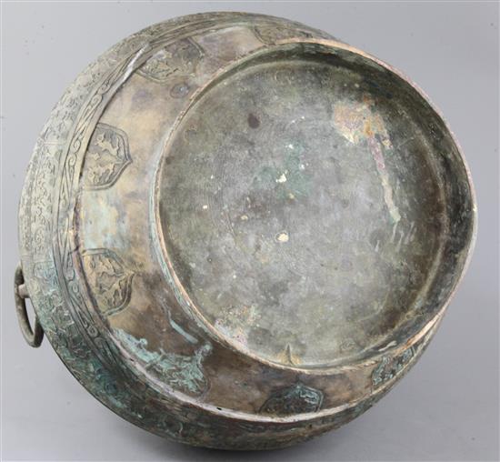 A rare and large Chinese archaic bronze ritual drinking vessel, Hu, Warring States period 5th-3rd century B.C., approx. 50cm high, repa